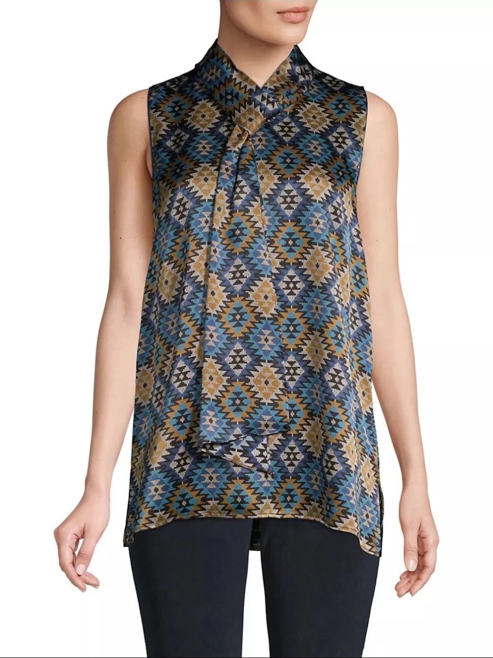 NEW Lafayette 148 NewYork Women’s Abbie Aztec Artistry Silk Sleeveless Blouse XS